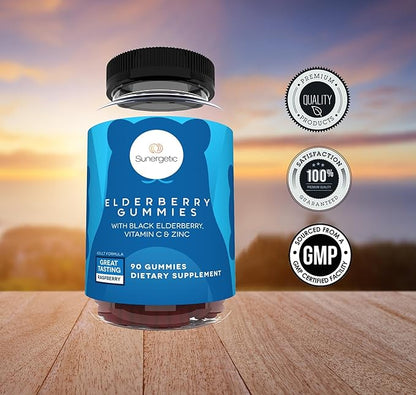 Premium Black Elderberry Gummies – Black Elderberry with Vitamin C & Zinc – Helps Support Immune System – Great Tasting Sambucus Elderberry Gummies – Raspberry Flavored Elderberry Gummies – 90 Gummies