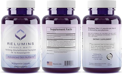Relumins Glutathione Supplement 1650mg Reduced 90 Veggie 2 Bottles