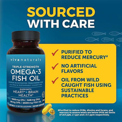 Fish Oil Omega 3 Supplement for Women - Triple Strength 2500 mg Fish Oil Pills with DPA DHA EPA Omega 3 Supplement with Re-Esterified Omega 3 Fatty Acids - 90 Pescatarian-Friendly Softgels