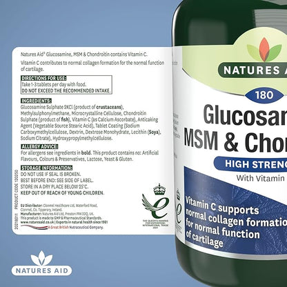 Nature's Aid Glucosamine 500mg, MSM 500mg 100mg 180 180 Tablets