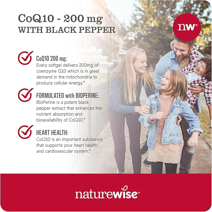NatureWise CoQ10 200mg Softgels, High Absorption CoQ10 with 200 Softgels[200-Day Softgels[200-Day Supply]
