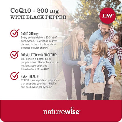 NatureWise CoQ10 200mg Softgels, High Absorption CoQ10 with 200 Softgels[200-Day Softgels[200-Day Supply]