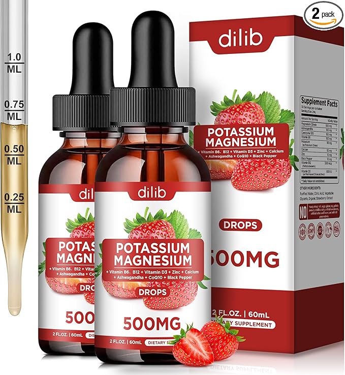 Potassium Magnesium Citrate Supplement, Liquid Magnesium 500mg with D3, B6, B6, B12, B12, CoQ10 CoQ10 - 2 Pack