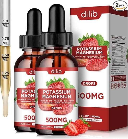 Potassium Magnesium Citrate Supplement, Liquid Magnesium 500mg with D3, B6, B6, B12, B12, CoQ10 CoQ10 - 2 Pack