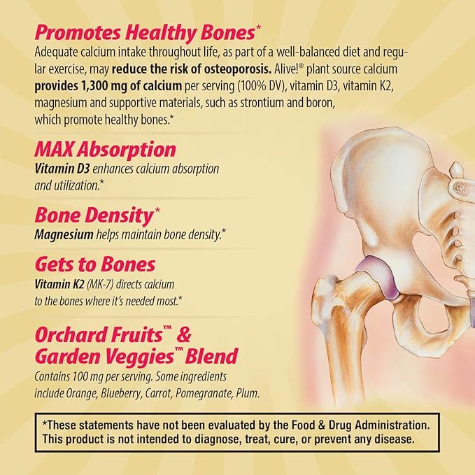 Nature's Way Alive! Calcium Max Absorption, D3 & K2, Magnesium, 60 Tablets