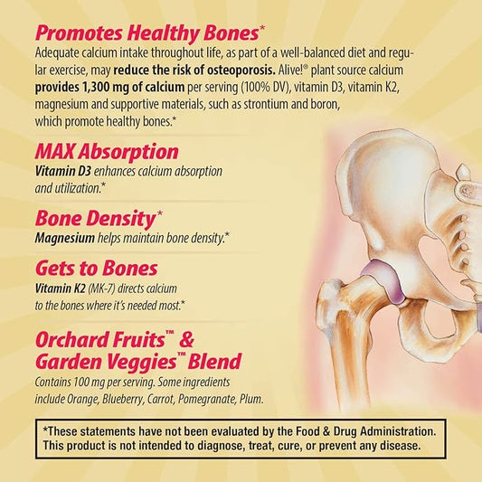 Nature's Way Alive! Calcium Max Absorption, D3 & K2, Magnesium, 60 Tablets