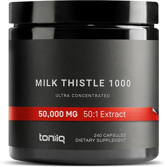 Toniiq 50,000mg 50x Concentrated Milk Thistle Extract 1000mg Per 80% Silymarin 240 Vegetarian