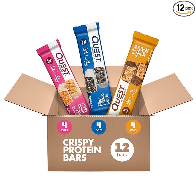Quest Nutrition Crispy Variety Pack Protein Bars, Protein Rich, Low Sugar, Gluten Free, 12 Count