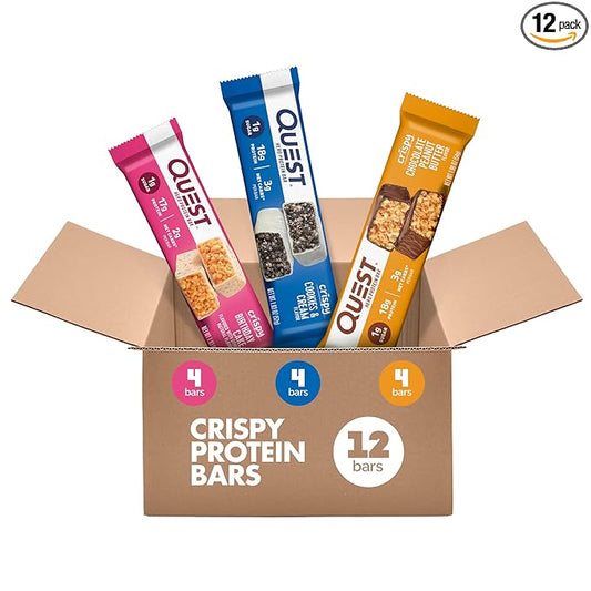Quest Nutrition Crispy Variety Pack Protein Bars, Protein Rich, Low Sugar, Gluten Free, 12 Count