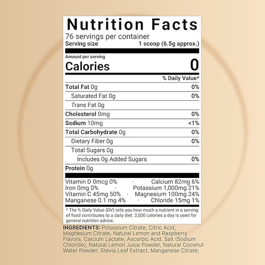 Electrolytes Powder No Sugar, 500g(76 Servings) | Keto Fast Hydration Powder, Carnivore-Friendly Electrolyte - 1000mg High Potassium, Minerals & Coconut Water - Raspberry Lemonade Flavor