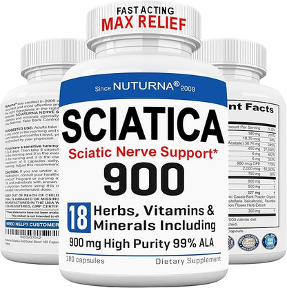 Sciatica Nerve Support Supplement with 900 HP-99 Alpha 18 in 1 Natural 180 Capsules