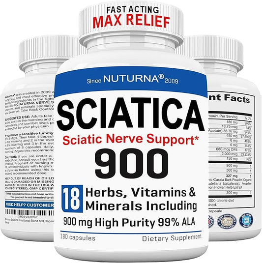 Sciatica Nerve Support Supplement with 900 HP-99 Alpha 18 in 1 Natural 180 Capsules