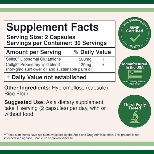 Liposomal Glutathione Supplement 500mg per Serving, 60 Capsules