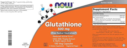 NOW Glutathione 500 mg, 100 Vegan Capsules