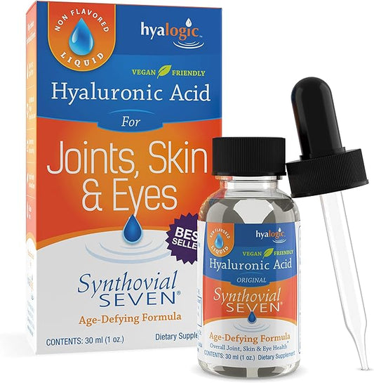 Hyalogic Synthovial Seven - Oral Hyaluronic Acid Supplement 1oz - Liquid HA Supports Skin, Joint, Eye, and Lip Hydration - Vegan, Gluten Free 1 Ounce