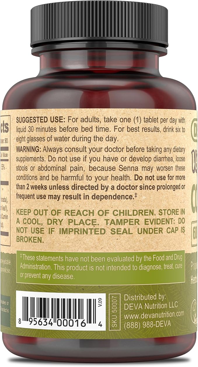 DEVA Vegan Colon Assist – Tablets with Magnesium, Triphala, Psyllium Husk, Senna, Cinnamon and More, 90 Count