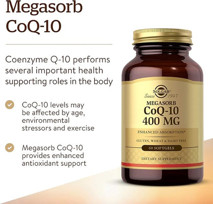 Solgar Megasorb CoQ-10 400 mg, 60 Softgels Q10 Supplement 60 Servings
