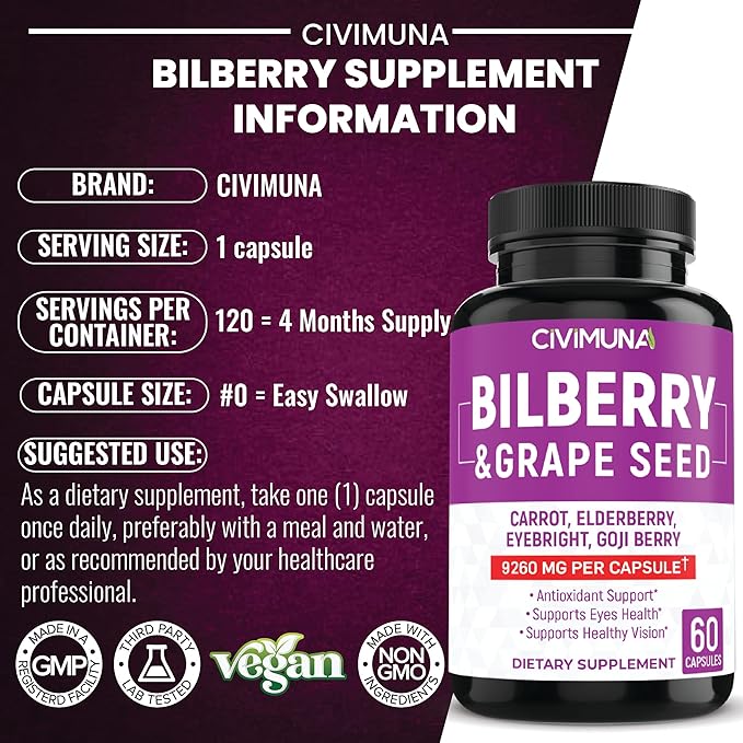 (2 Packs) Bilberry Capsules 9260mg 4 Months