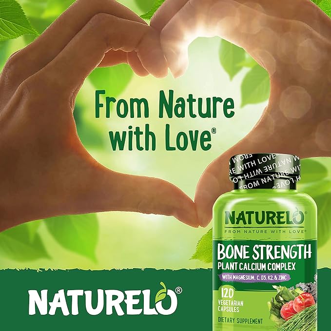 NATURELO Calcium Supplement 600mg, Vitamin D3, K2, K2, C, 240 Vegetarian