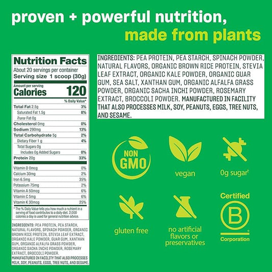 Vega Protein and Greens Protein Powder, Vanilla 20g Plant 21.7 Ounce