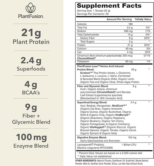 PlantFusion Complete Lean Plant Based Protein Powder 1.85 lb