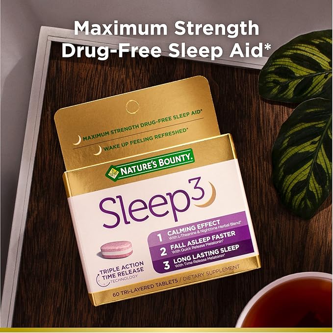 Nature's Bounty Sleep3 Melatonin 10mg, Maximum 100% Drug 60 Tri-Layered