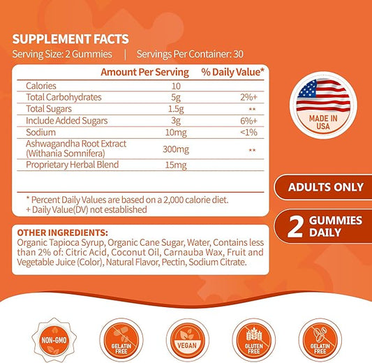 Ashwagandha Gummies for Stress Relief, Mood 60 Count