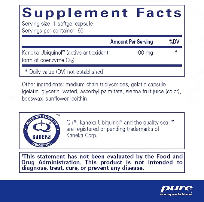 Pure Encapsulations Ubiquinol-QH 100 mg CoQ10 - 60 Softgel