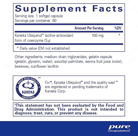 Pure Encapsulations Ubiquinol-QH 100 mg CoQ10 - 60 Softgel