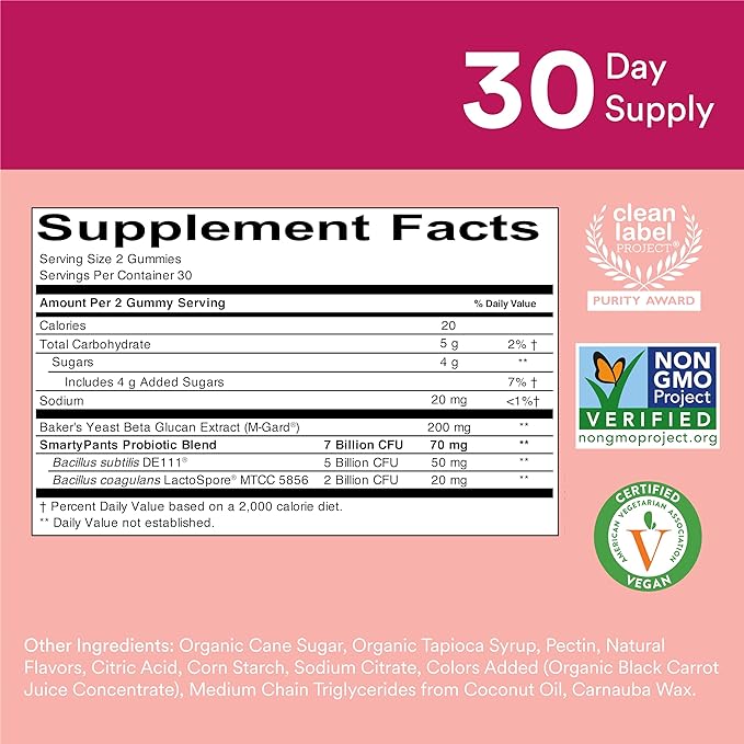 SmartyPants Men's & Women's Probiotic Immunity 60 Count (30 Day