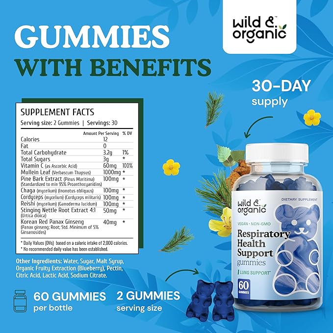 Wild & Organic Lung Detox Gummies 1000mg Mullein