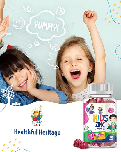 Zinc Gummies for Kids - Chewable Zinc Gummy Supplement for Children Immune Support - Low Sugar Natural Antioxidant Non-GMO Zinc Vitamin Chewables for Toddlers & Teens