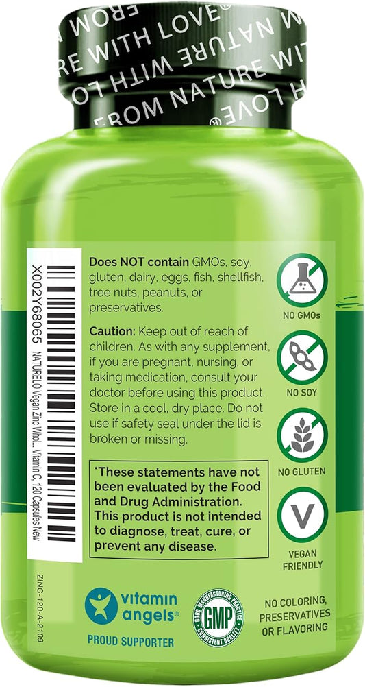 NATURELO Vegan Zinc Immune Support Capsules 120 Capsules (2 Pack)