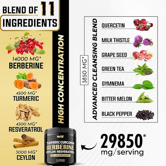 Berberine Supplement with Turmeric Curcumin 4500mg 4500mg & 60 Capsules