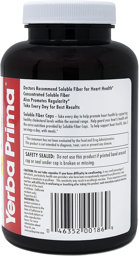 Yerba Prima Soluble Fiber Formula Capsules, 180 Count