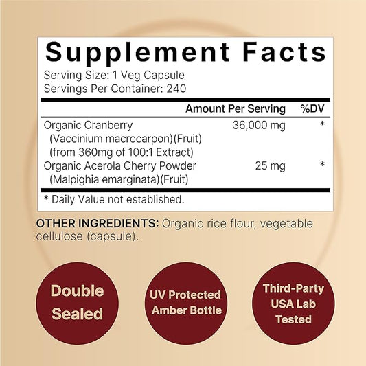NatureBell 2 Pack Cranberry Pills 36,000mg 100:1 Fresh