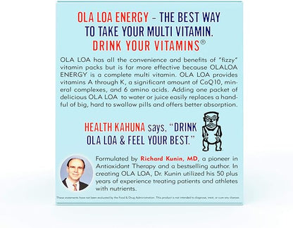 Ola Loa Energy Tropical Multi Vitamin Drink Mix - Amino Energy Powder, Gluten Free, Detox, Dairy Free, Caffeine Free - Drink Your Vitamins for The Rigors of Daily Life - 30 Packets (8.25oz)