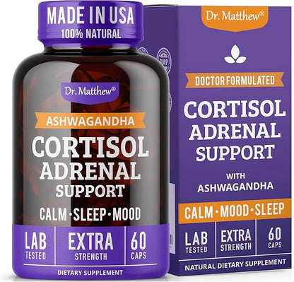 Dr. Matthew Cortisol Reducer & Adrenal Support Supplement with Ashwagandha, Rhodiola & Ginseng – A Detox Cocktail to Lower Cortisol & Support Relaxation, Calm & Restful Sleep