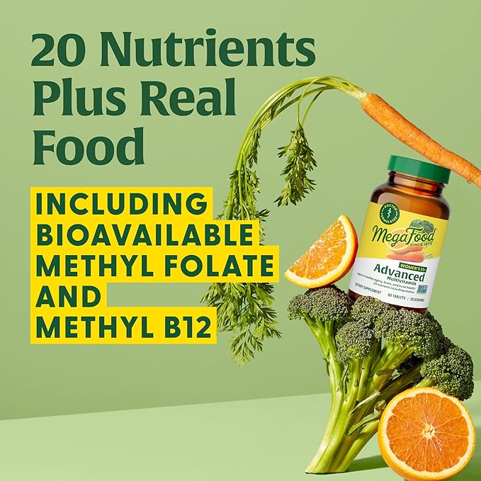 MegaFood Women's 55+ Advanced Multivitamin for Women D3, Vitamin B12, Biotin 120 Tabs (60 Servings)