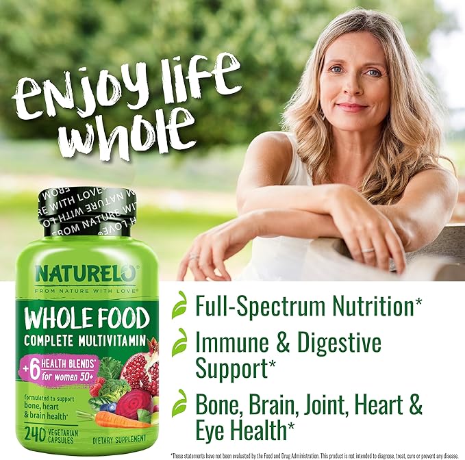 NATURELO Whole Food Multivitamin for Women 50+ (Iron 50 - 240 Vegan