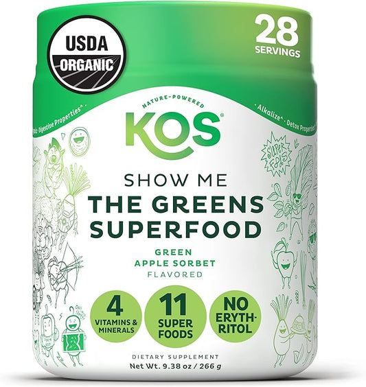 KOS Organic Super Greens Powder Erythritol Free 28 Servings