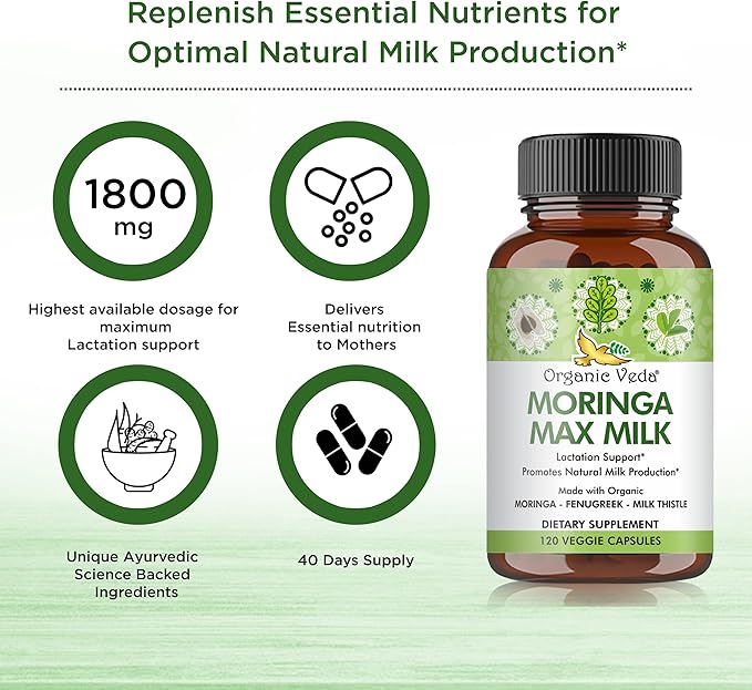 Organic Veda Moringa Max Milk Lactation Supplement 120 Count