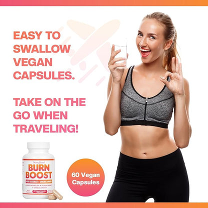 SkinnyBoost Burn Boost Capsules-60 Ct – Natural Vegan Metabolism Support with Green Tea & Garcinia Cambogia -Anotioxidants, Energy and Weight Management Burn Boost Vegan Capsules