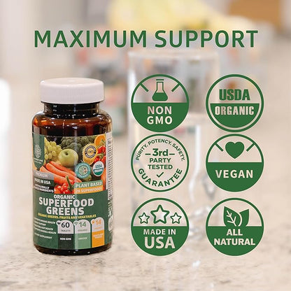 2-Pack N1N Premium Organic Green Superfood, Fruits & Veggies [28 Powerful Ingredients] Natural Supplement with Alfalfa, Beet Root & Tart Cherry for Energy, Immunity, Digestion, Made in USA, 120 Ct
