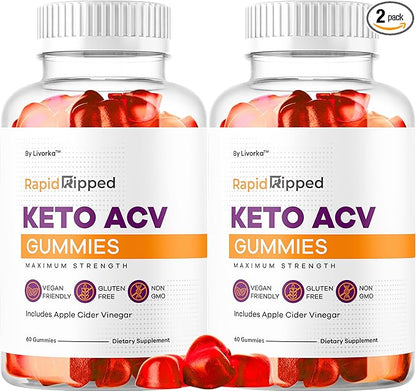 (2 Pack) Rapid Ripped Keto ACV Gummies Support, Rapidripped Keto Plus Apple Cider Vinegar Gummy Advanced Formula 1050MG, All Natural Gomitas Reviews, 120 Gummies for 2 Months