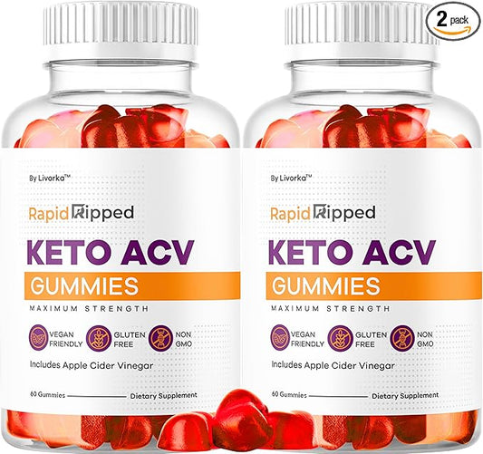 (2 Pack) Rapid Ripped Keto ACV Gummies Support, Rapidripped Keto Plus Apple Cider Vinegar Gummy Advanced Formula 1050MG, All Natural Gomitas Reviews, 120 Gummies for 2 Months