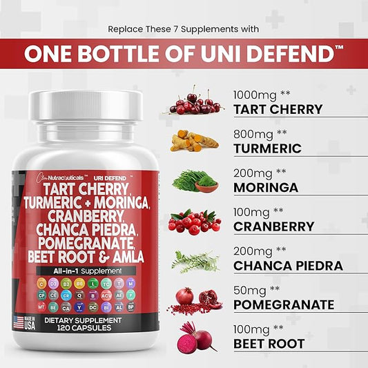 Clean Nutraceuticals Tart Cherry Extract Capsules 20,000mg with 8000mg Moringa 4000mg Cranberry 2000mg Chanca 120 Ct