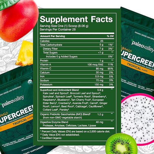 Paleovalley Organic Supergreens Powder 23 Superfoods 30 Servings