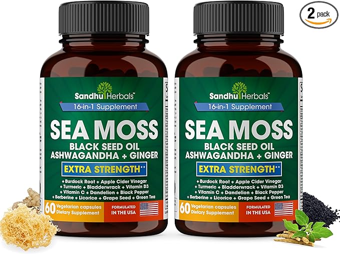 Sea Moss Black Seed Oil Ashwagandha 1 Supplement, 60 Capsules 2) |