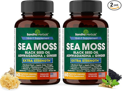 Sea Moss Black Seed Oil Ashwagandha 1 Supplement, 60 Capsules 2) |